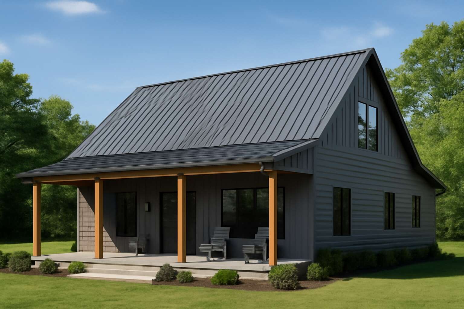 modular home that looks like a barndominium